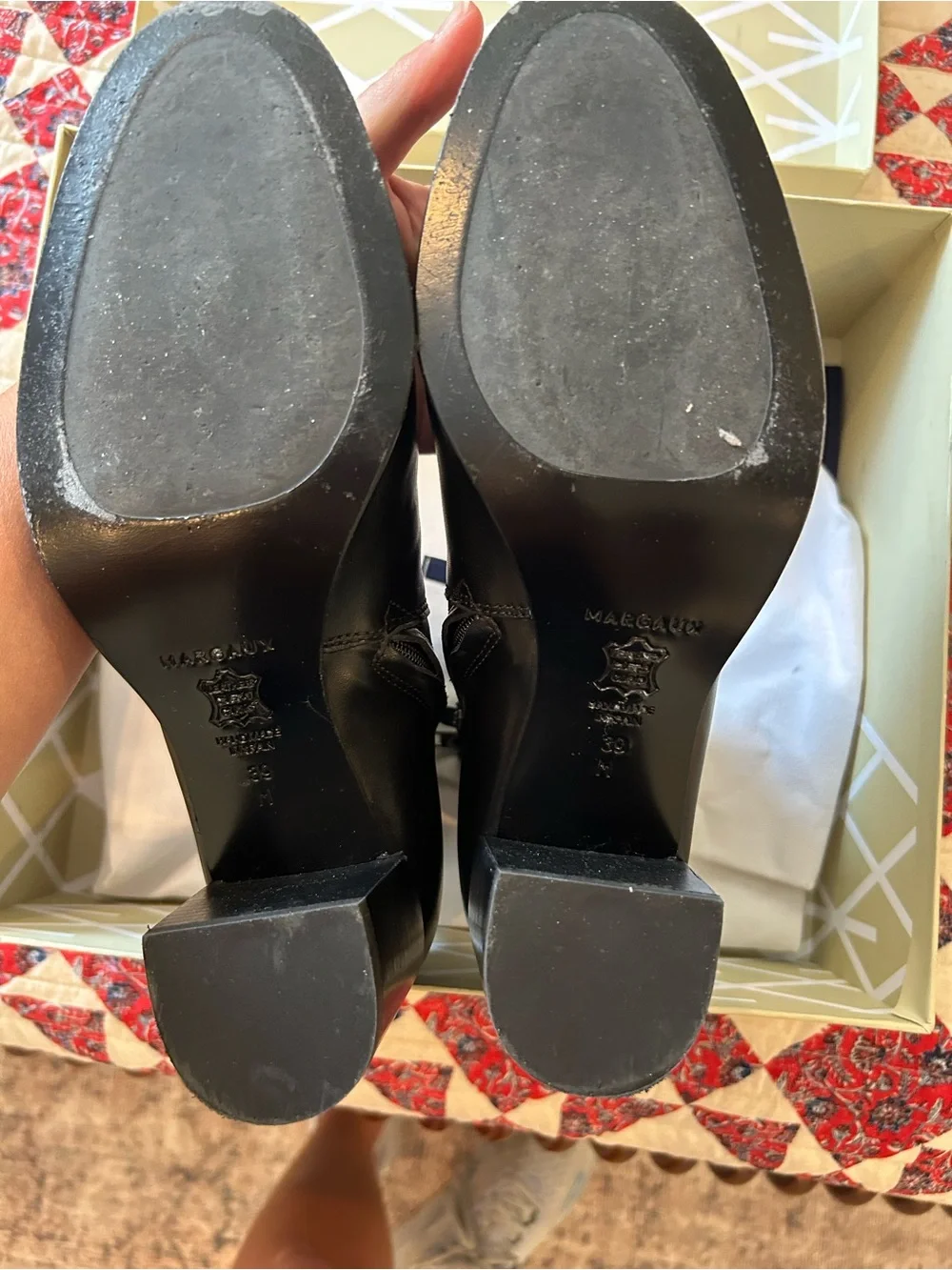 Margaux Black Leather Mid-Heel Ankle Booties
